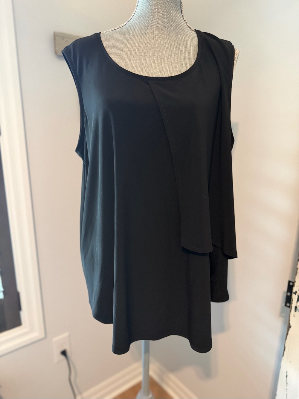 JOSEPH RIBKOFF Vintage Sleeveless Asymmetrical Silky Black Tunic minimalist